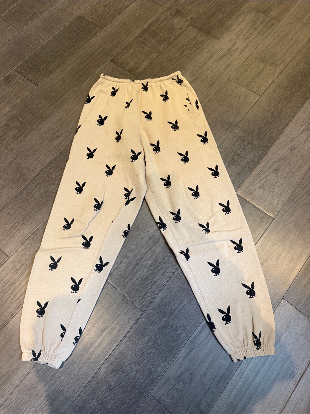 PLAYBOY Beige Jogger Sweatpants with Black Logo Print